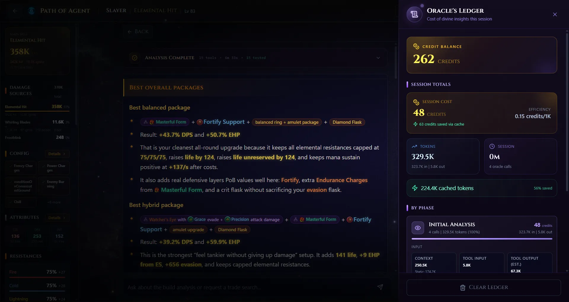 Oracle's Ledger showing per-call credit breakdown